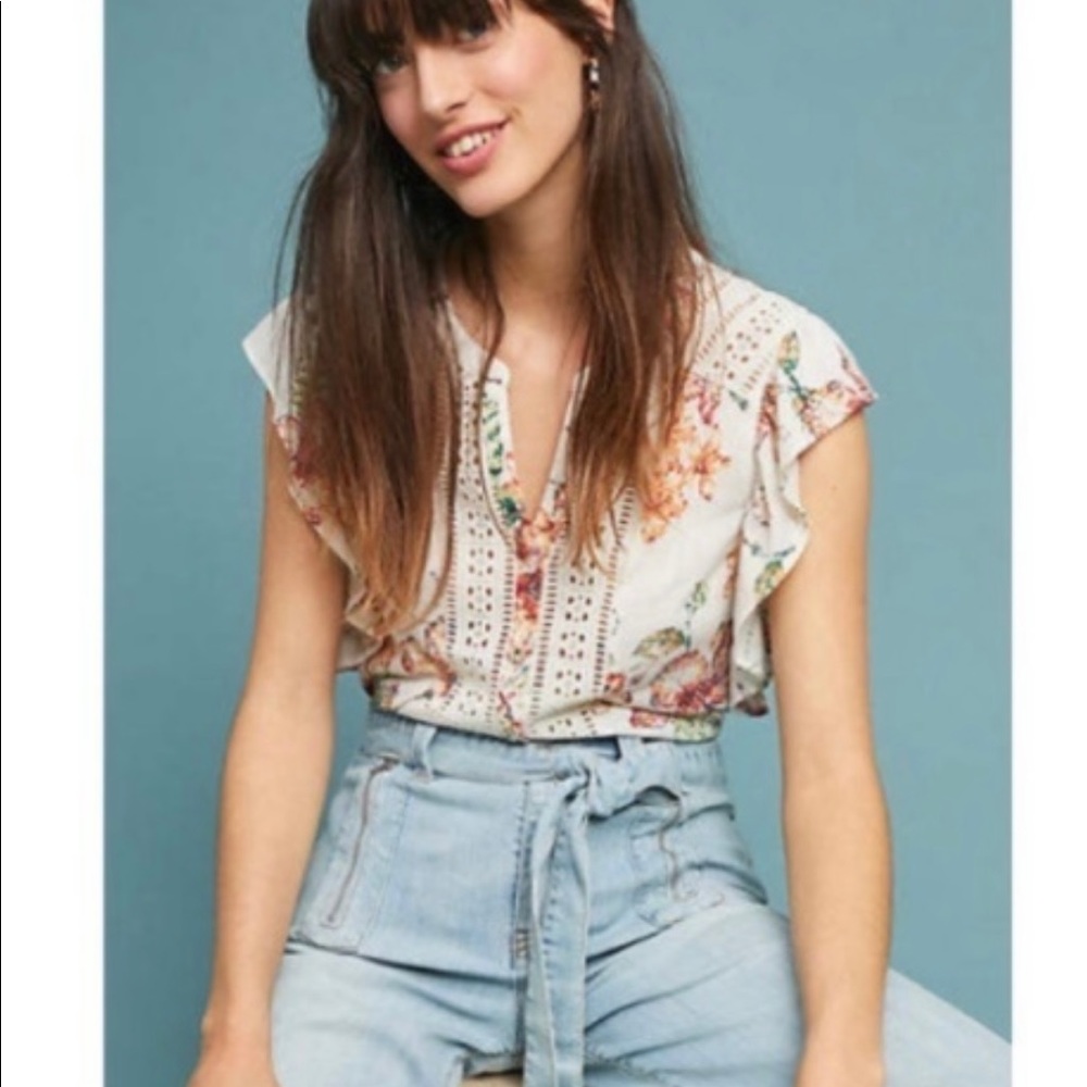 Anthropologie Maeve Kailana Flutter Sleeve Top XS
